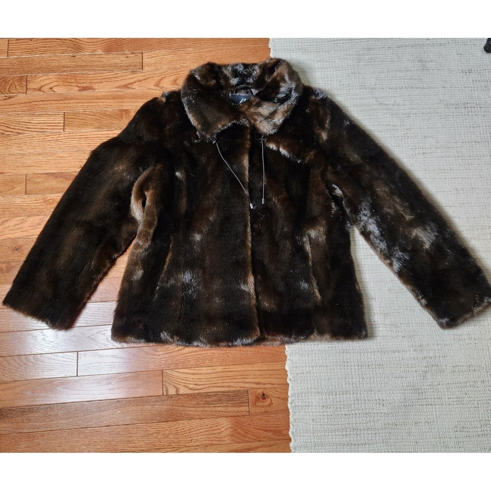 Midnight Velvet Faux Fur Jacket XL Brown Pockets Evening Winter Outerwear Prep